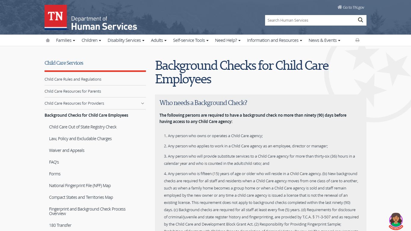 Background Checks for Child Care Employees - Tennessee